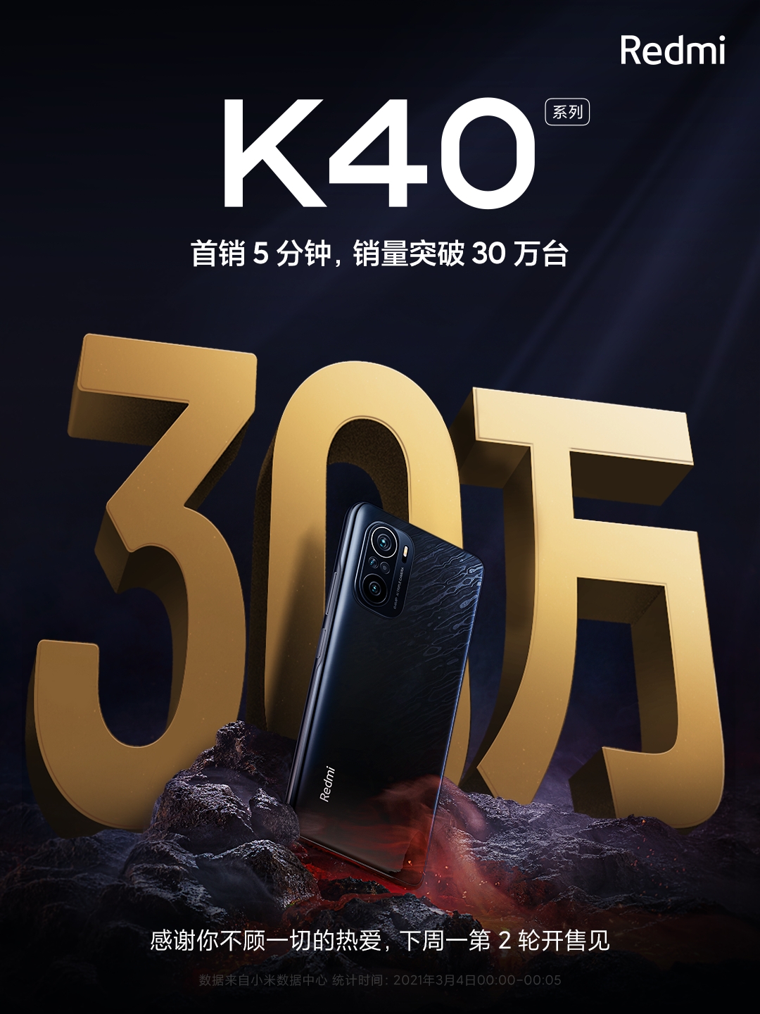 抢到了吗？Redmi K40系列首销：5分钟破30万台