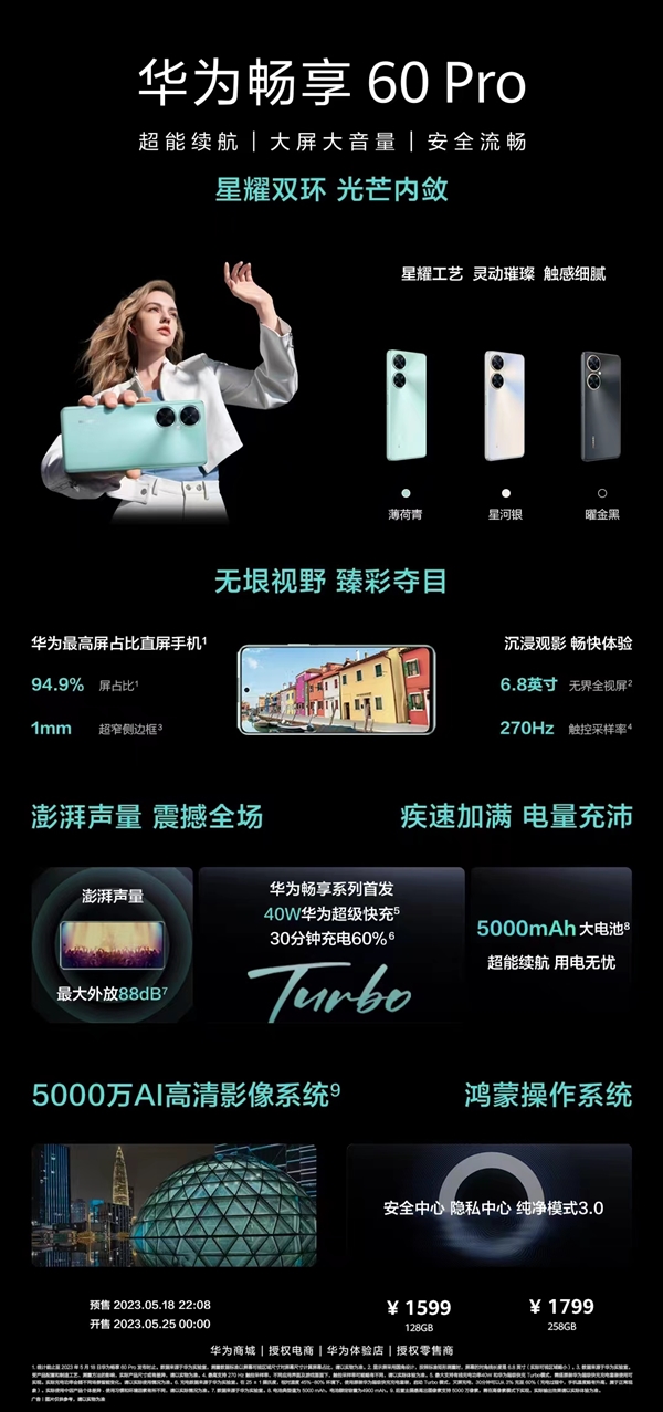 华为畅享60 Pro发布：1599元起售 搭载骁龙680 4G