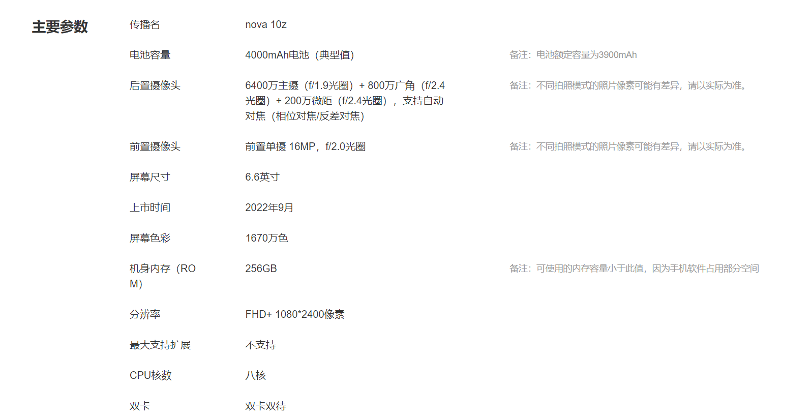 处理器和内存未知 华为nova 10z开启预售 1599 元起