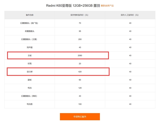 K60至尊版保外维修价格出炉：屏幕420元 最贵的是主板