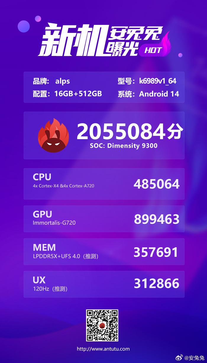 天玑9300现身 跑分200万 安兔兔V10版本目前最高