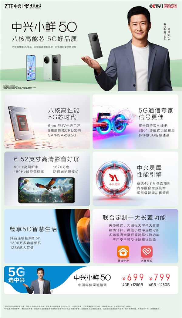 中兴小鲜50发布：国产6nm处理器加持 699起售