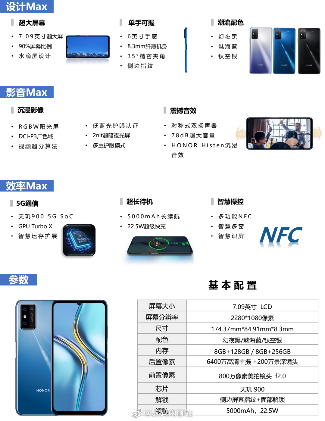 荣耀X30 Max详细配置一览：7.09英寸水滴屏+天玑900