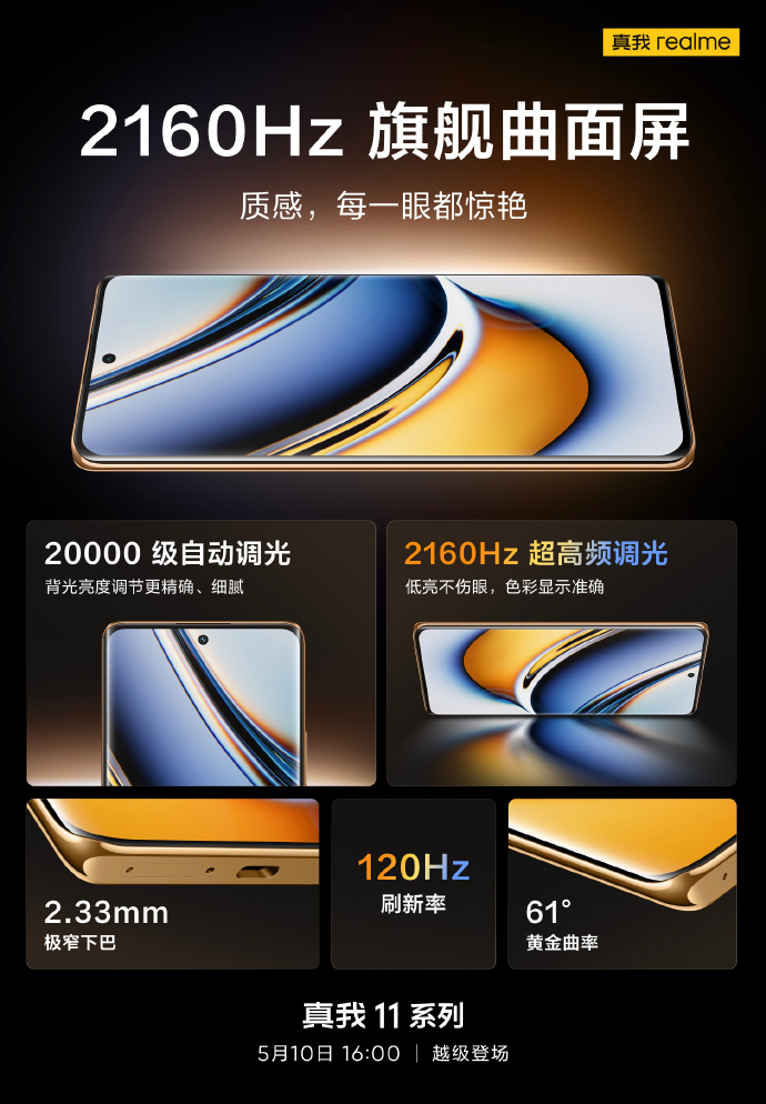 真我11 Pro+更多参数官宣：搭载天马T7+屏幕