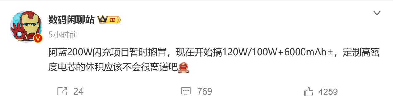 方向对了 消息称vivo搁置200W闪充 新方向为6000mAh超大电池