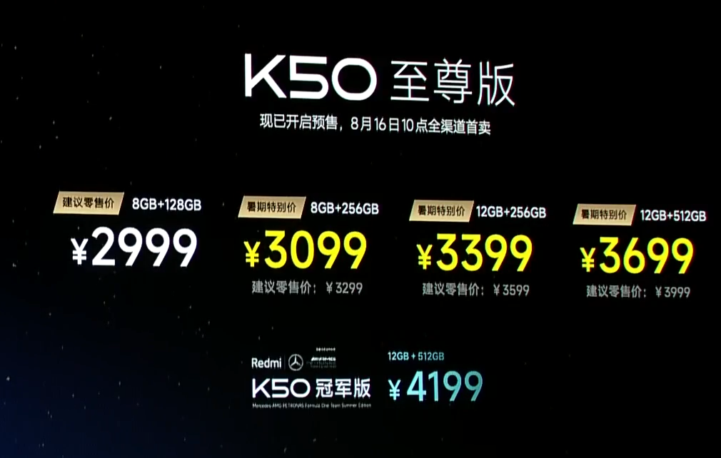 Redmi K50至尊版正式发布：1.5K直屏加一亿像素 2999起