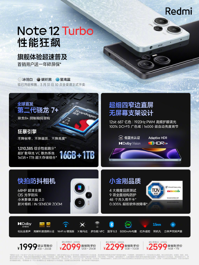 Note12 Turbo正式发布：16GB+1TB顶配2599元！追着Ace 2V打