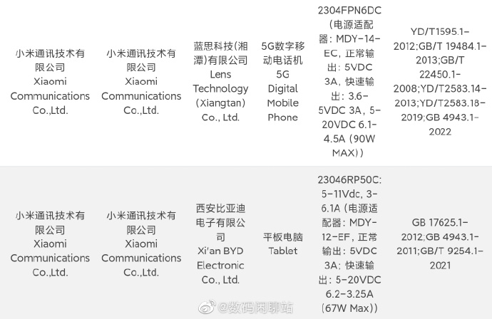 小米13 Ultra入网 全新90W快充头加持