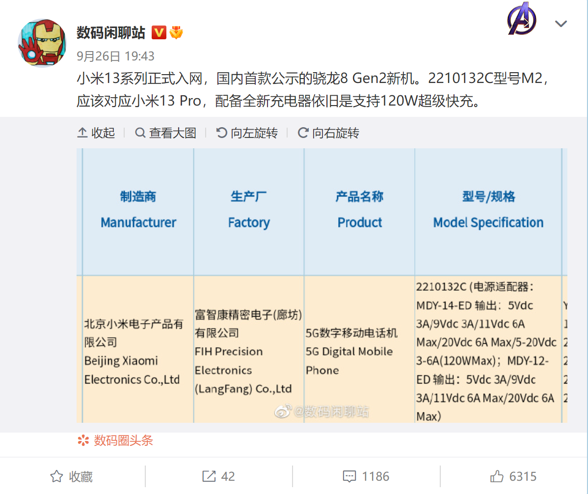 小米13 Pro正式入网：搭载骁龙8Gen2 还有全新充电器