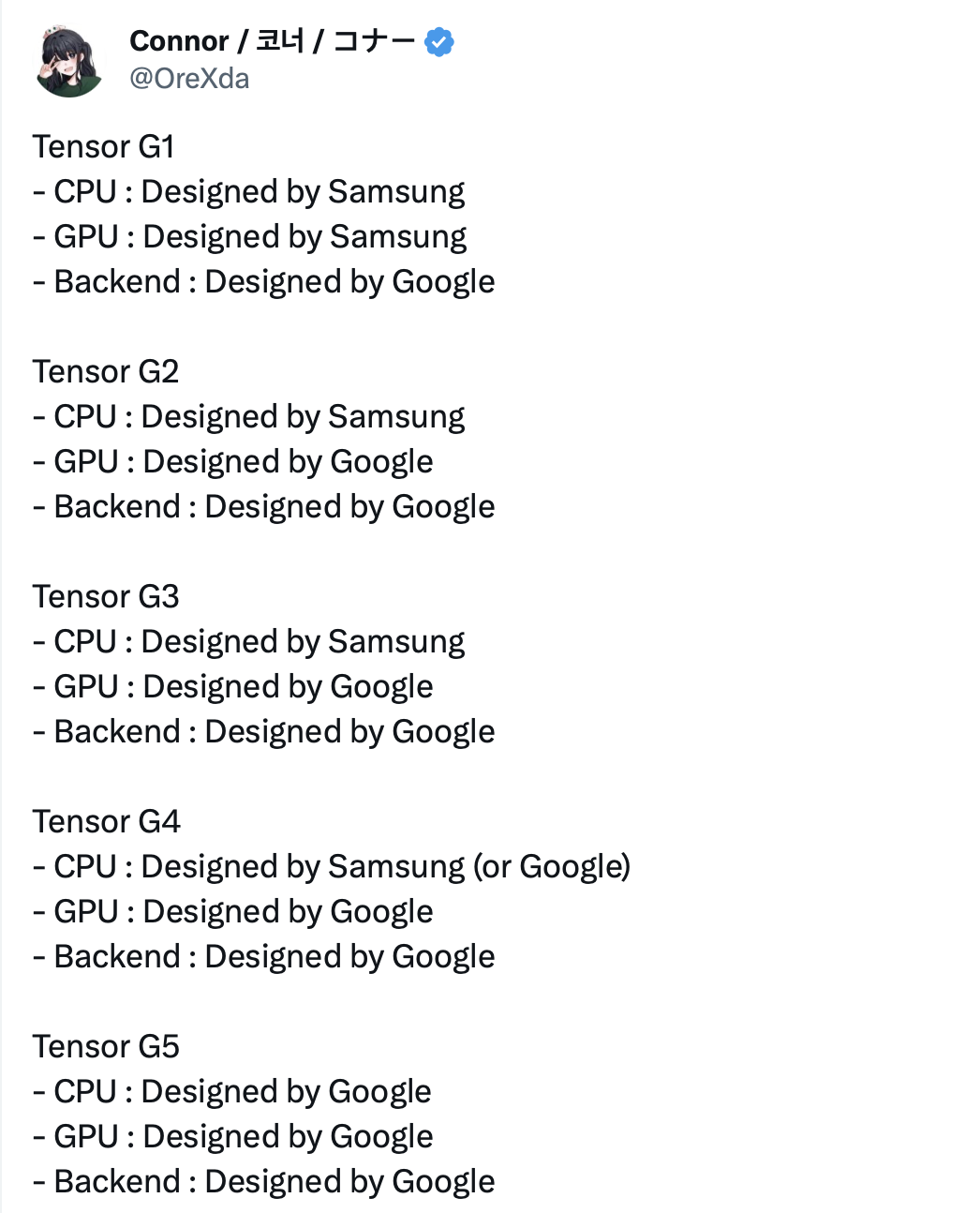 消息称谷歌 Tensor G5 芯片将拥有定制 CPU 及 GPU，G4 只是“小幅升级”