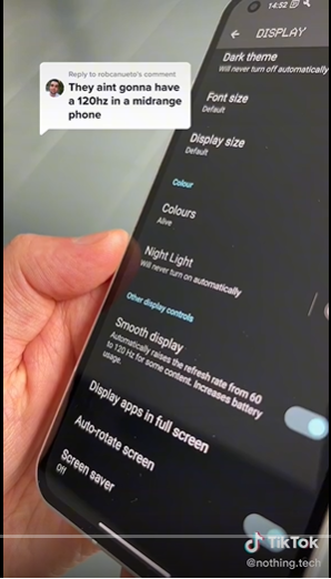 用了但不是最好 Nothing Phone确认使用120Hz屏幕