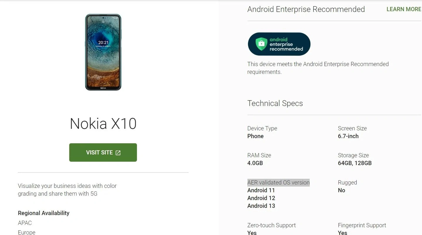 诺基亚X20 5G、XR20 5G、X10 5G等五款机型将获Android 13升级