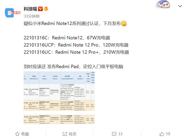 太疯狂了：Redmi Note12超大杯用上210W快充