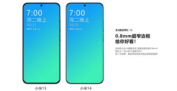 小米14屏幕边框继续收窄 不足1mm
