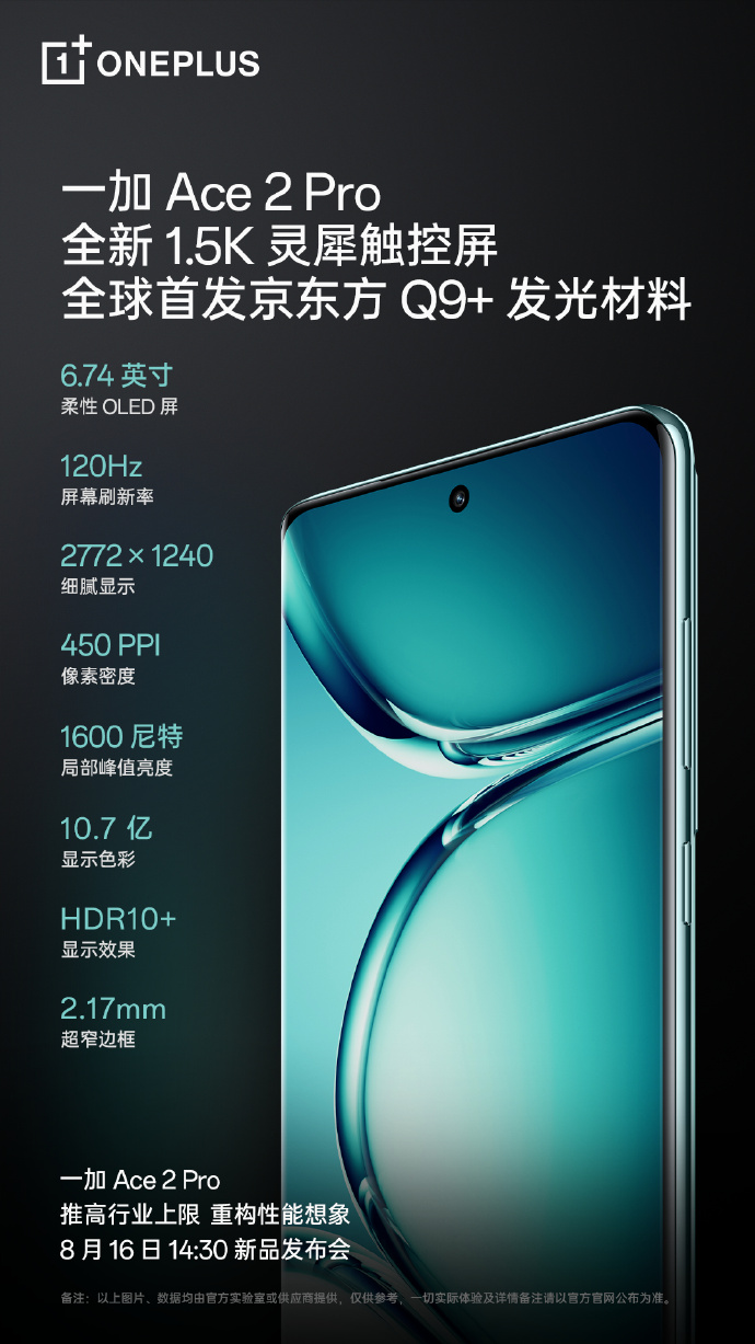 一加Ace2 Pro屏幕官宣：全球首发京东方Q9+