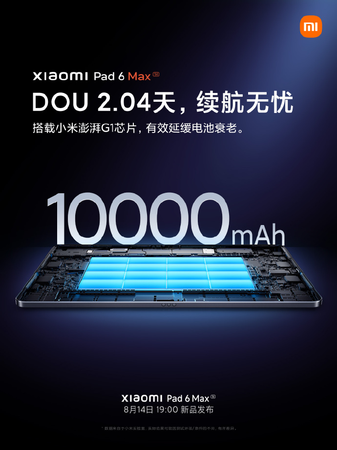 小米平板6 Max 14英寸版本更多配置公布：骁龙8+/10000mAh电池
