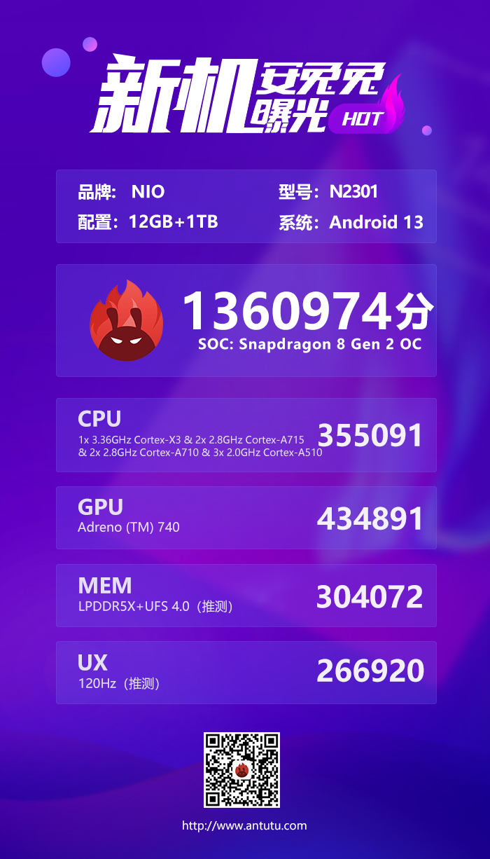 蔚来手机配置曝光 搭载骁龙8 Gen 2领先版