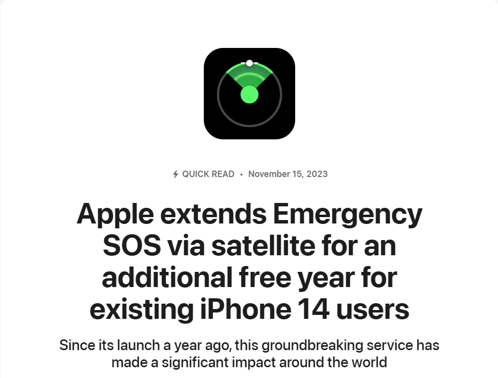 苹果 iPhone 14 / Pro 系列卫星紧急求救服务免费延长一年
