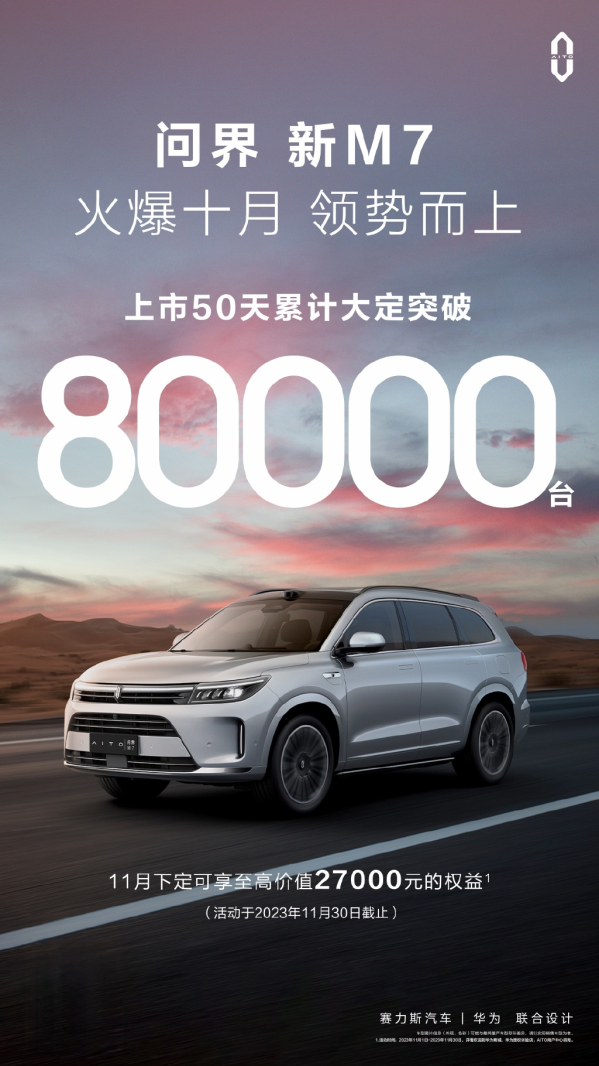 问界新M7上市50天累计大定破8万台！超余承东预期