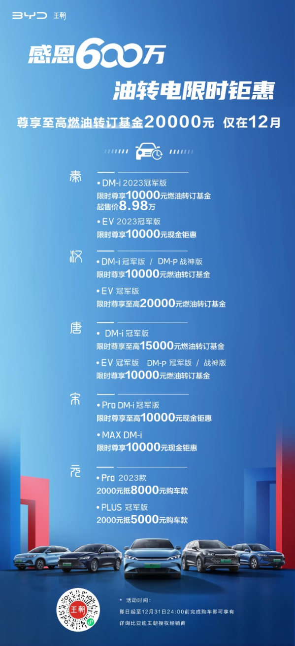比亚迪油转电限时优惠最高2万元！低至8.98万元起