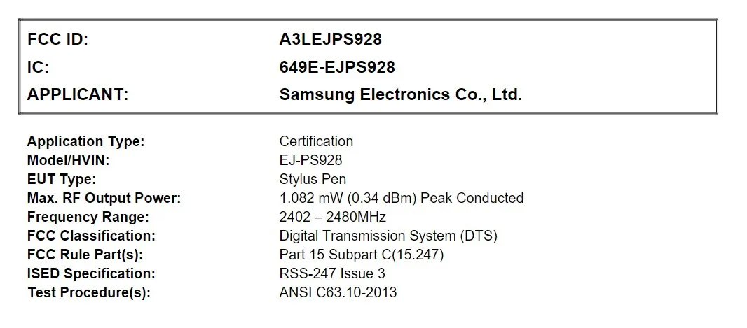 长 104.64 毫米，三星 Galaxy S24 Ultra 手机 S Pen 手写笔通过 FCC 认证