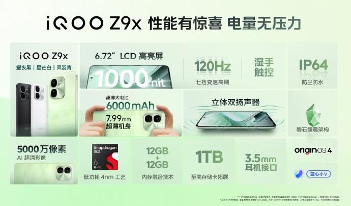 官方公布，IQOO Z9系列6000mAh电池+1999年起销售的骁龙8sGen3