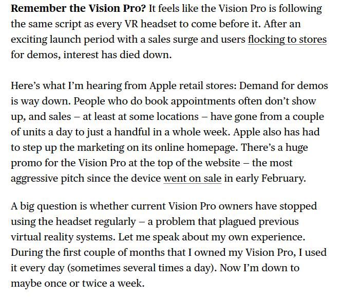  Vision Pro 推出后两周销量骤降