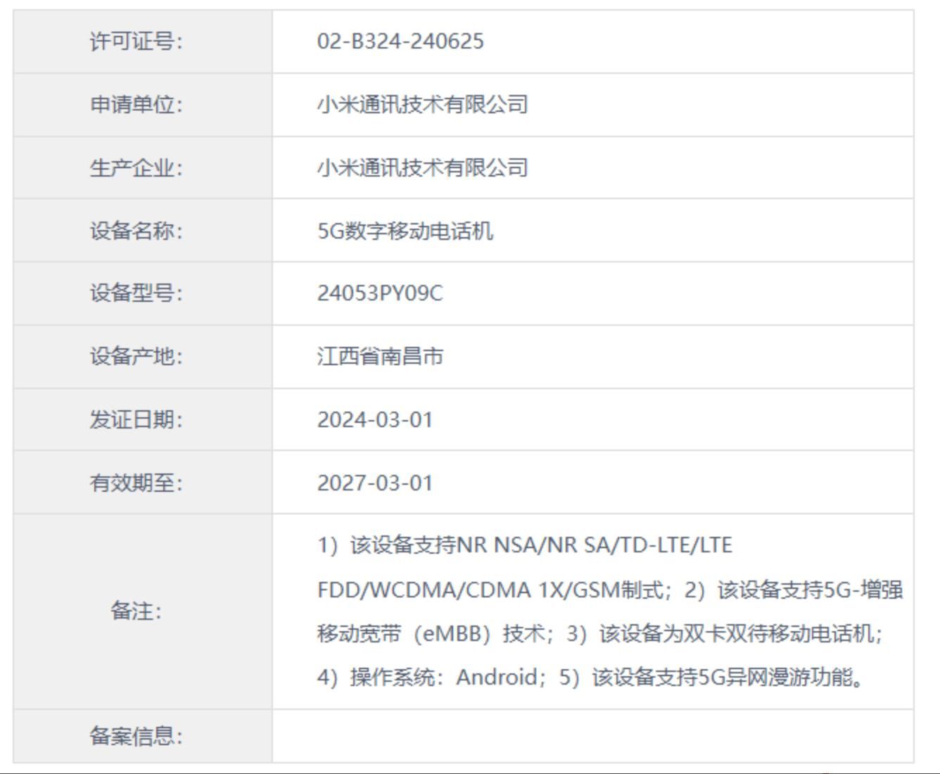 小米新机接入工信部, 小米Civi4曝光！