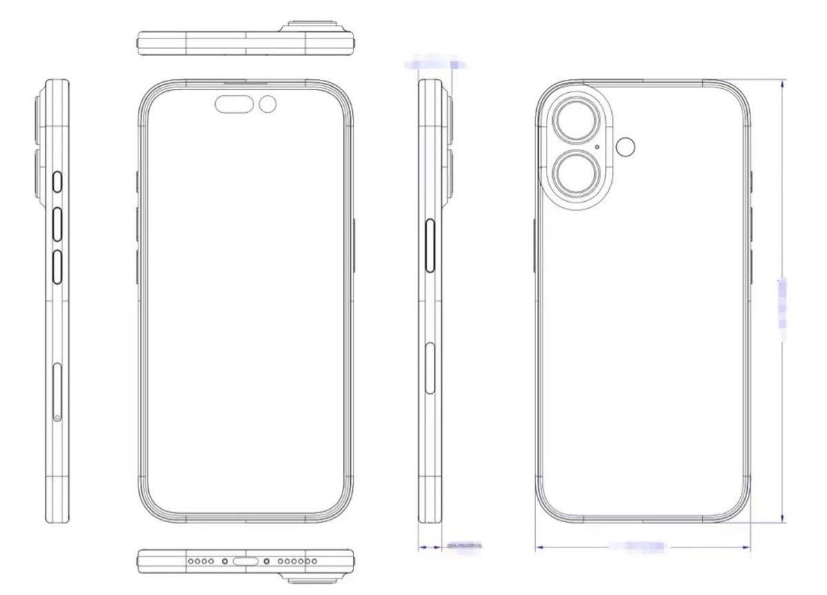 苹果iPhone 16竖排双摄，线条图释及官方渲染图流出