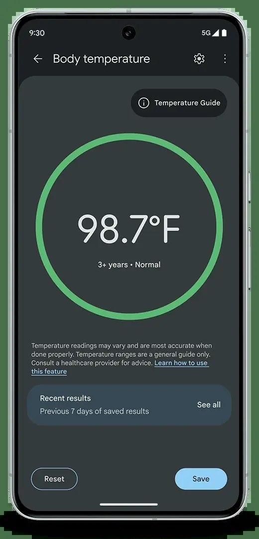 谷歌 Pixel 8 Pro的精确温度计，0.3°C的准确度