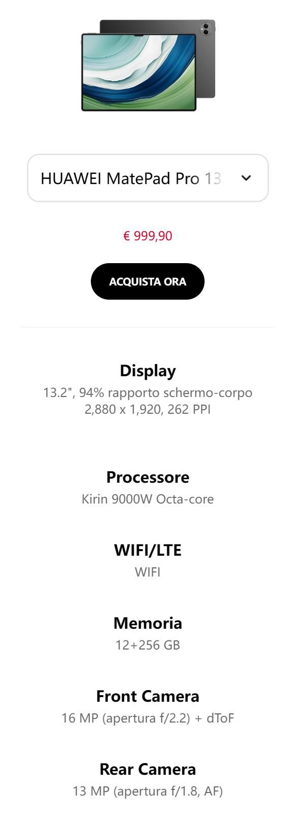 华为MatePad Pro 13.2亮相海外市场，搭载麒麟9000W处理器