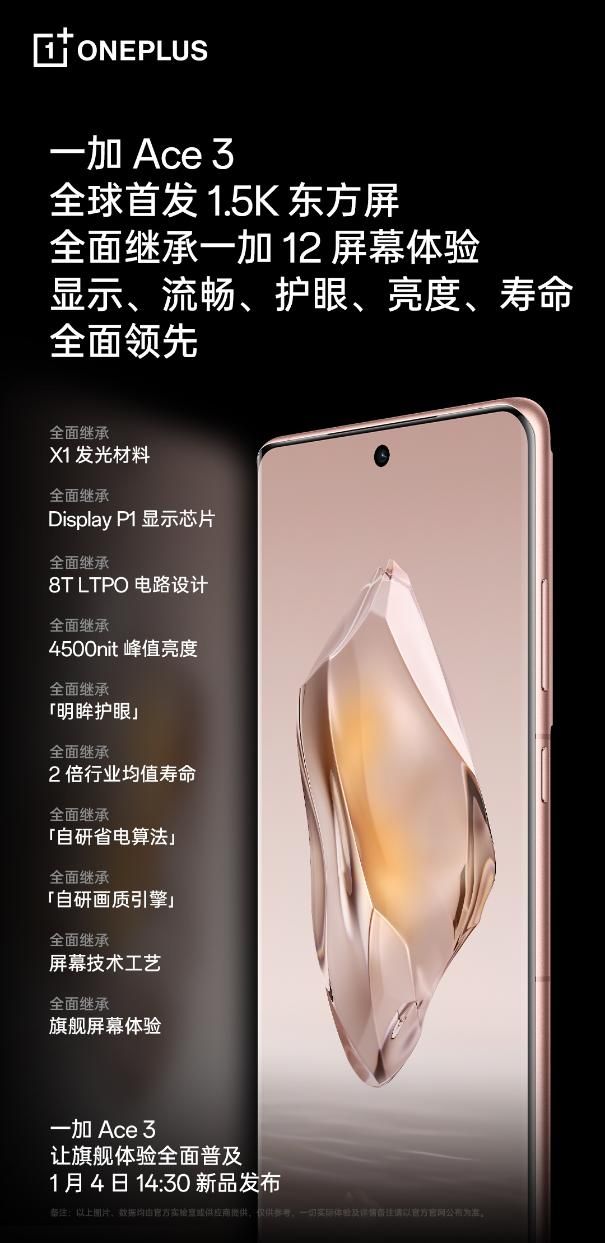 一加Ace 3，全球首款1.5K东方屏plus 12发布！