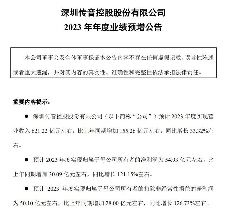 传音控股，非洲之王，营收和利润飙升