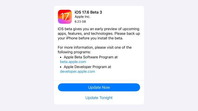 Apple iOS/iPadOS 17.6开发者预览版 Beta 3发布