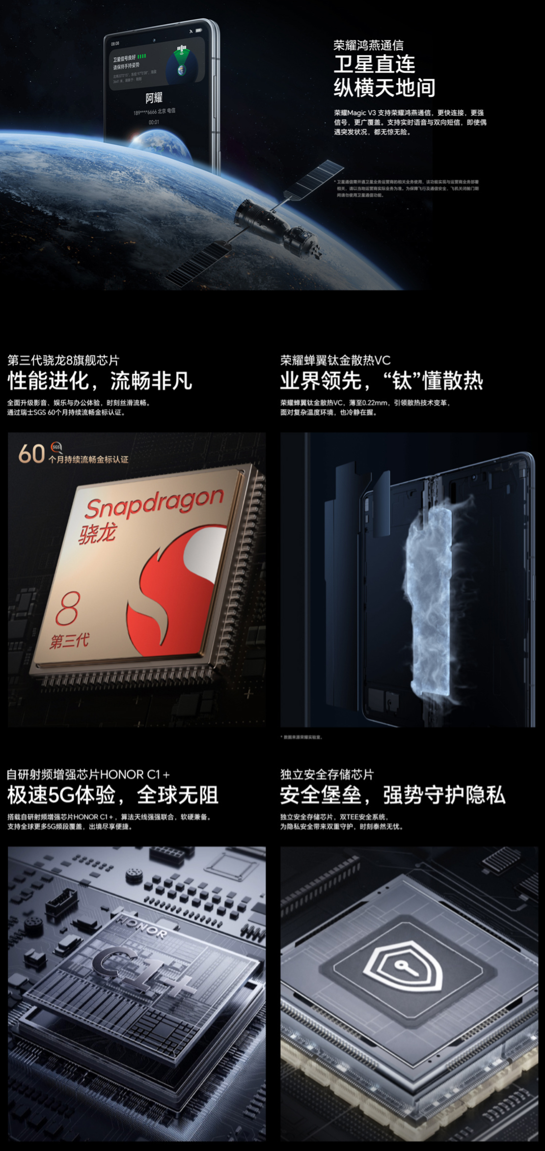 荣耀MagicV3折叠屏手机震撼发布，骁龙8 Gen3双向卫星通信，售价8999元！